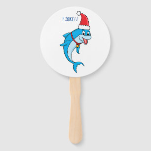 Cute dolphin with Santa hat cartoon Hand Fan