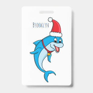 Cute dolphin with Santa hat cartoon ID Badge