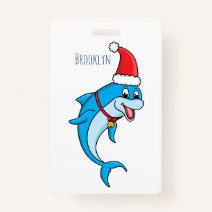 Cute dolphin with Santa hat cartoon ID Badge