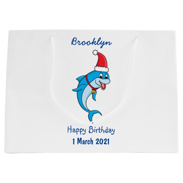 Cute dolphin with Santa hat cartoon Large Gift Bag (Front)