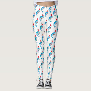 Cute dolphin with Santa hat cartoon Leggings