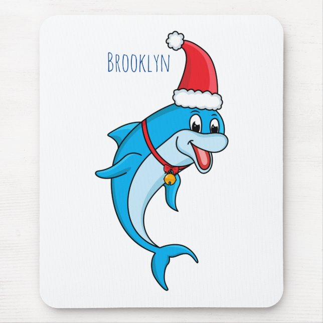 Cute dolphin with Santa hat cartoon Mouse Mat (Front)