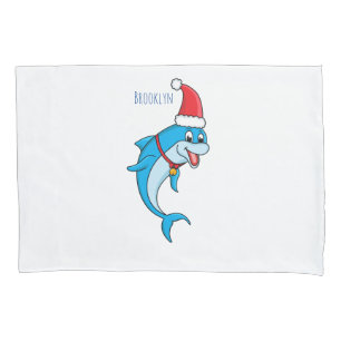 Cute dolphin with Santa hat cartoon Pillowcase
