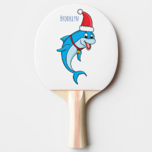 Cute dolphin with Santa hat cartoon Ping Pong Paddle