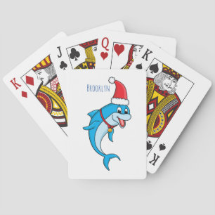 Cute dolphin with Santa hat cartoon Playing Cards