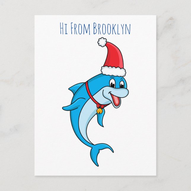 Cute dolphin with Santa hat cartoon Postcard (Front)