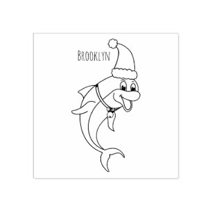 Cute dolphin with Santa hat cartoon Rubber Stamp