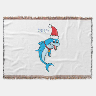 Cute dolphin with Santa hat cartoon Throw Blanket