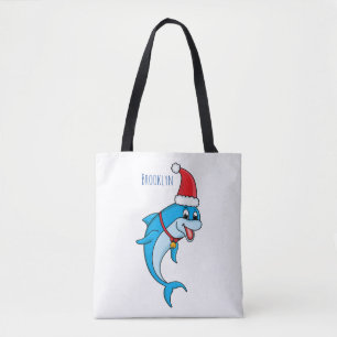 Cute dolphin with Santa hat cartoon Tote Bag
