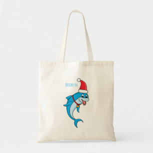Cute dolphin with Santa hat cartoon Tote Bag