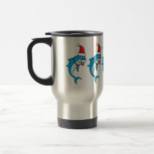 Cute dolphin with Santa hat cartoon Travel Mug
