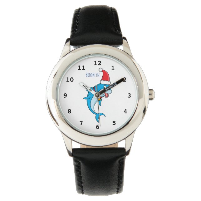 Cute dolphin with Santa hat cartoon Watch (Front)