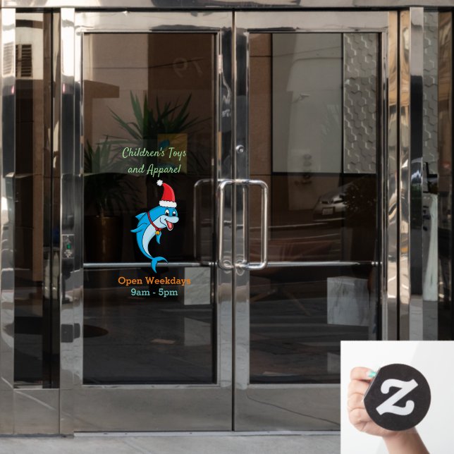 Cute dolphin with Santa hat cartoon Window Cling (Office Door)