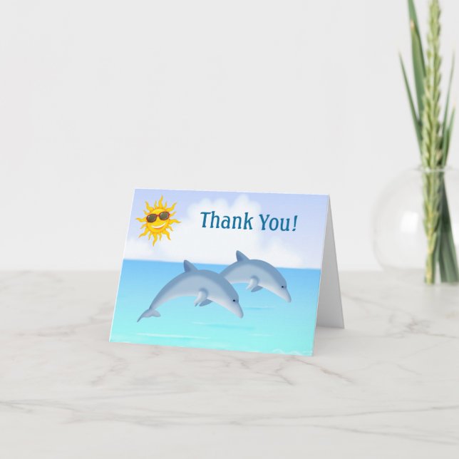 Cute Dolphins and Sun Beach Thank You Card (Front)