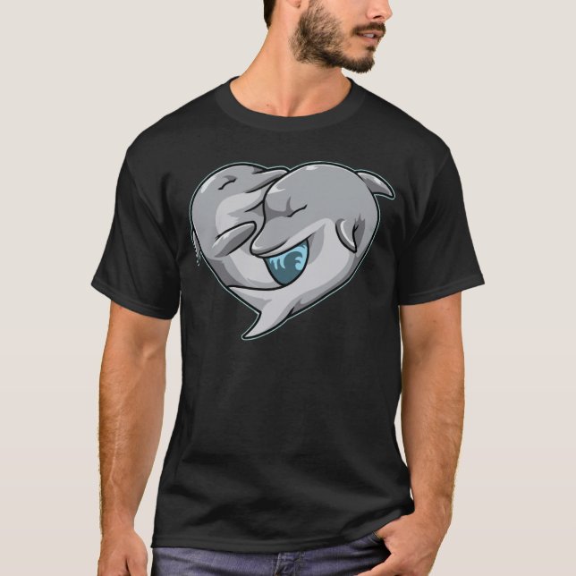 Cute Dolphins Couple Heart Shape Love Animals T-Shirt (Front)