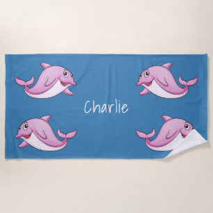 Cute Dolphins custom name beach towel