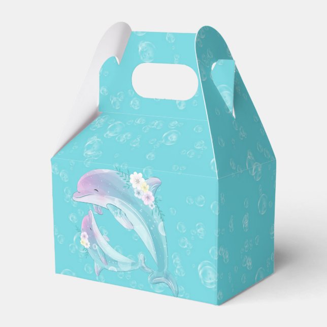 Cute Dolphins Girl Baby Shower Favour Box (Front Side)