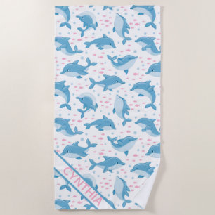 Cute Dolphins Personalised  Beach Towel