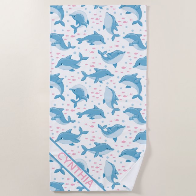 Cute Dolphins Personalised  Beach Towel (Front)