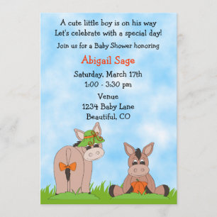 Cute Donkey Baby Shower Invitation for Boys