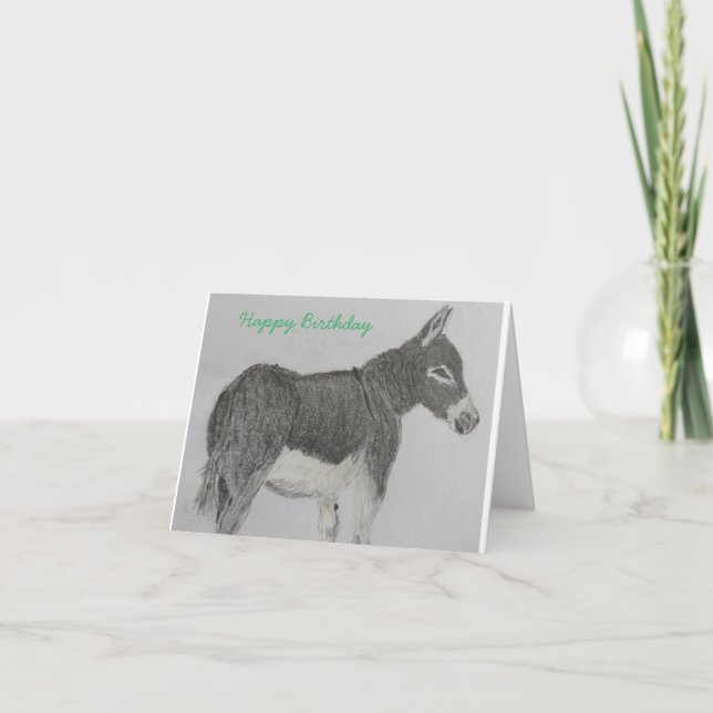 Cute Donkey Birthday card with text (Front)