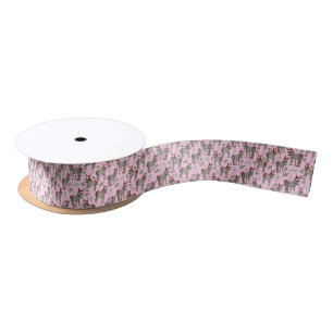 Cute Donkey Christmas Satin Ribbon in Pink