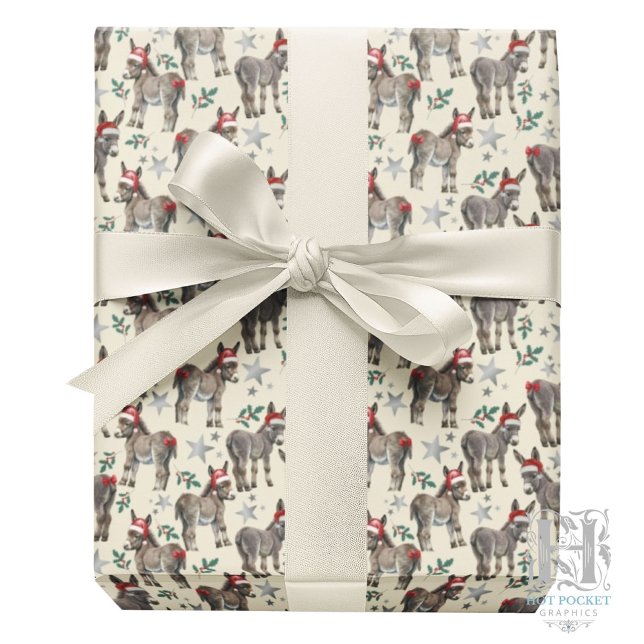 Cute Donkey Christmas Wrapping Paper in Cream (Creator Uploaded)