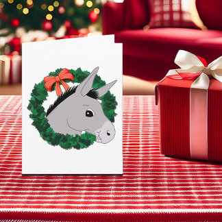 Cute Donkey Christmas Wreath Folded Holiday Card