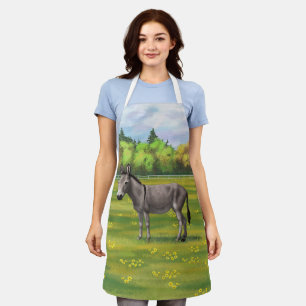 Cute Donkey Grey Burro In Pasture Apron