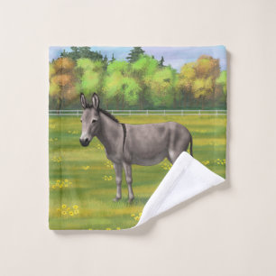 Cute Donkey Grey Burro In Pasture Bath Towel Set