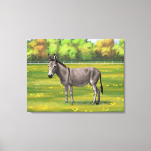 Cute Donkey Grey Burro In Pasture Canvas Print