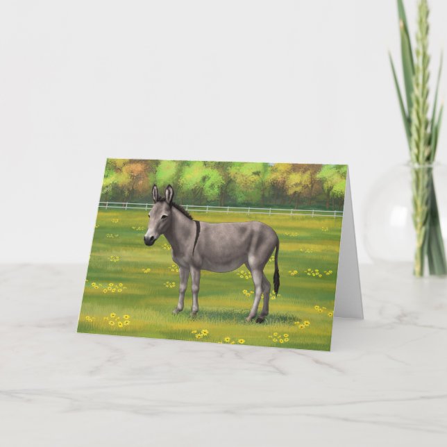 Cute Donkey Grey Burro In Pasture Card (Front)