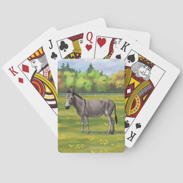 Cute Donkey Grey Burro In Pasture Playing Cards (Back)