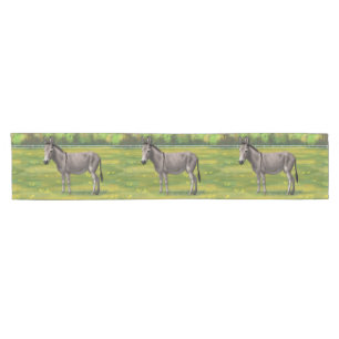 Cute Donkey Grey Burro In Pasture Short Table Runner