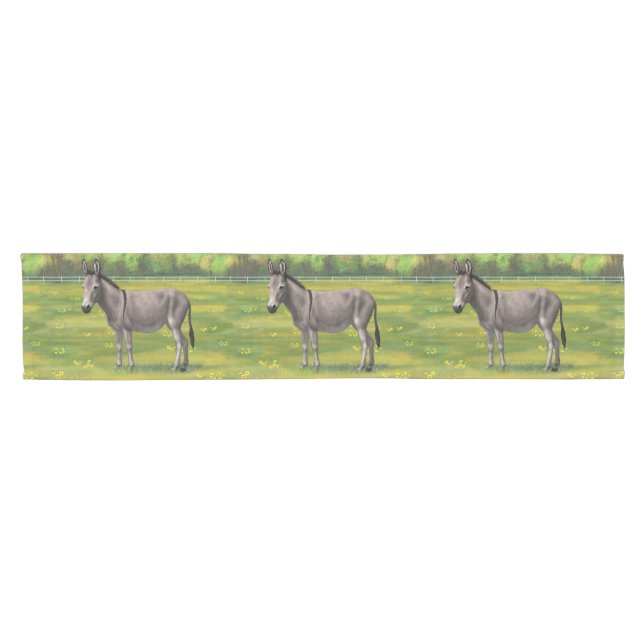 Cute Donkey Grey Burro In Pasture Short Table Runner (Horizontal)