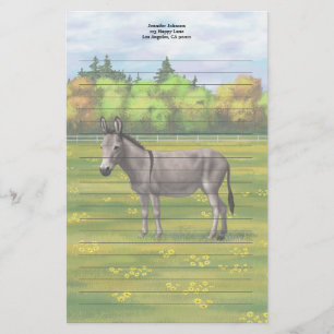 Cute Donkey Grey Burro In Pasture Stationery