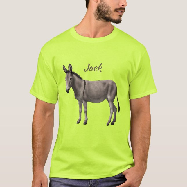Cute Donkey Grey Burro In Pasture T-Shirt (Front)