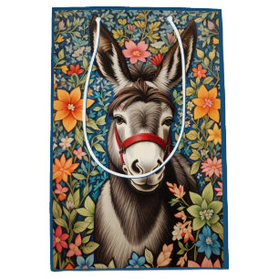 Cute Donkey On Colorful Floral Background Medium Gift Bag