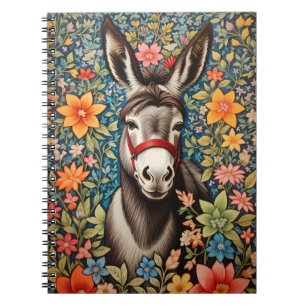 Cute Donkey On Colourful Floral Background Notebook