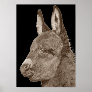 Cute donkey original life like drawing art poster