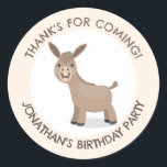 Cute donkey personalised cartoon birthday classic round sticker<br><div class="desc">This cute donkey is drawn in fun cartoon style for farmyard silliness! Adorable fun for your special birthday event.</div>