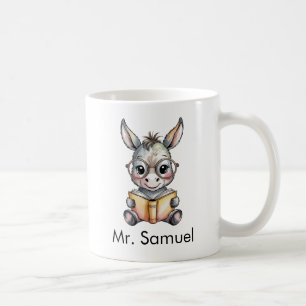Cute Donkey Reading a Book Custom Coffee Mug