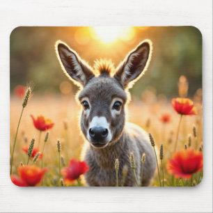 Cute donkey red poppies adorable animal art mouse mat