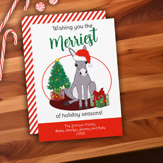 Cute Donkey Santa Hat Christmas Personalised Holiday Card