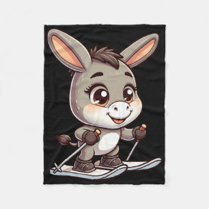 Cute Donkey Skiing Winter Alpine Cartoon Mascot Fleece Blanket