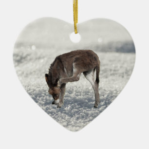 Cute Donkey Standing in Snow Ceramic Tree Decoration