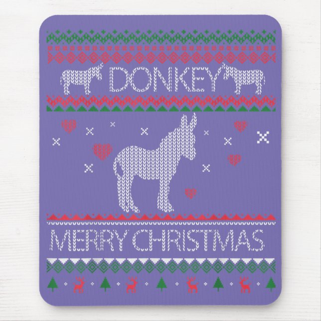 Cute Donkey Ugly Sweater Christmas Holiday Winter Mouse Mat (Front)
