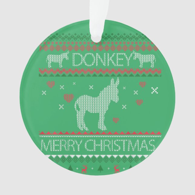Cute Donkey Ugly Sweater Christmas Holiday Winter Ornament (Front)