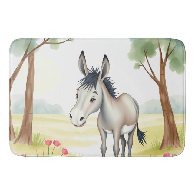 Cute Donkey Watercolor Spring  Bath Mat (Front)
