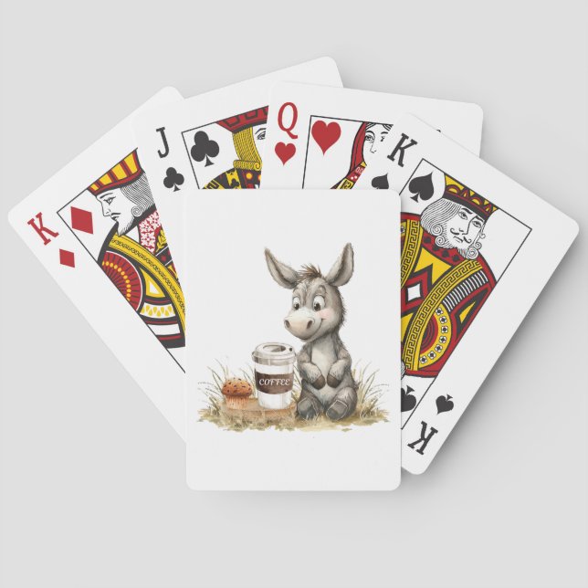 Cute Donkey With Coffee Playing Cards (Back)